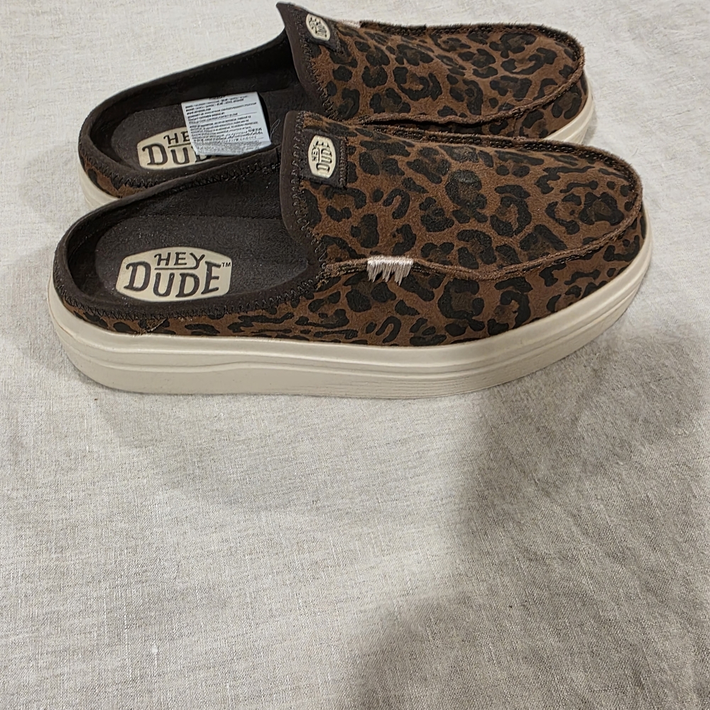 Hey Dude Leopard Print Slip-On Sneakers in Brown